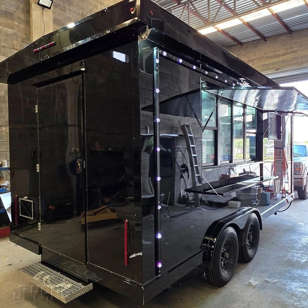 Concession Trailer | Black Exterior | LED Accent Lights | Fold-Down Window